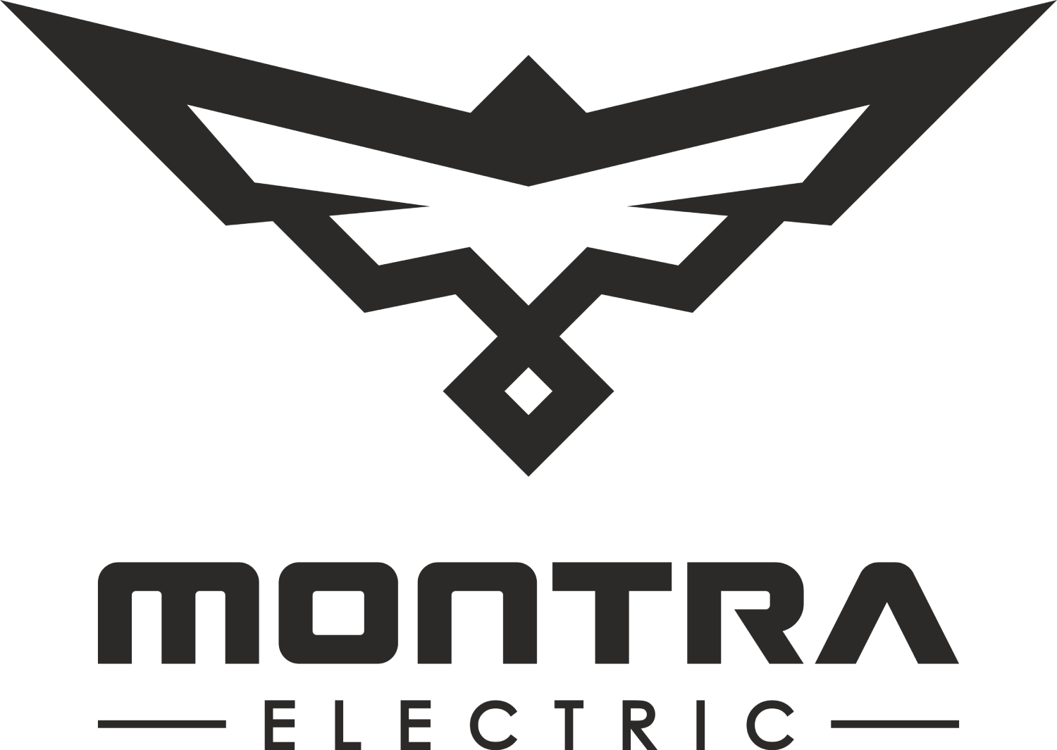 Montra Electric logo in a sleek metallic design, symbolizing modern electric vehicle solutions.
