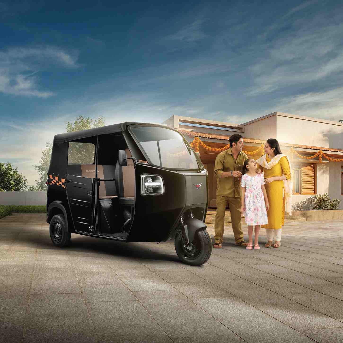 Charging electric auto rickshaw in depot