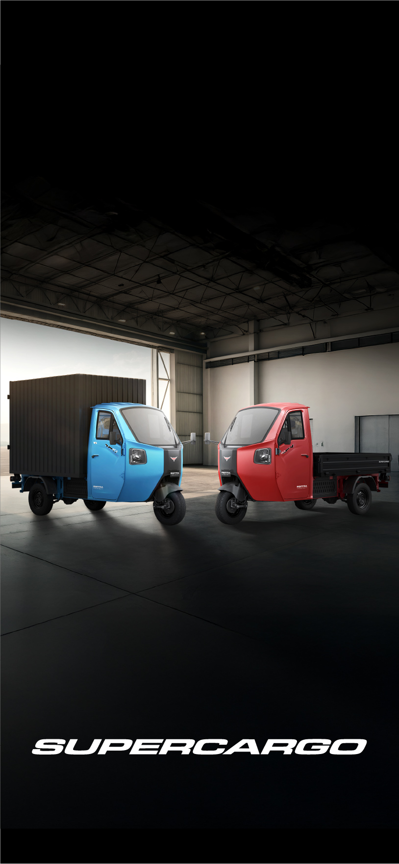 Montra Electric Super Cargo mobile banner showcasing the electric cargo vehicle.