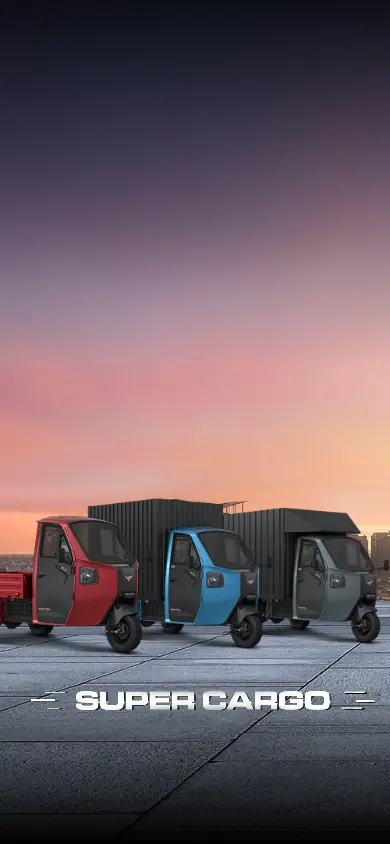 Montra Electric Super Cargo mobile banner showcasing the electric cargo vehicle.