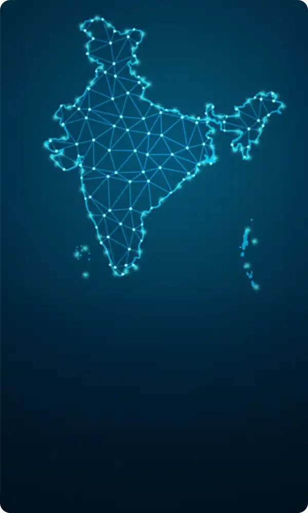 Background image of India representing Montra Electric's solutions with a wired network.