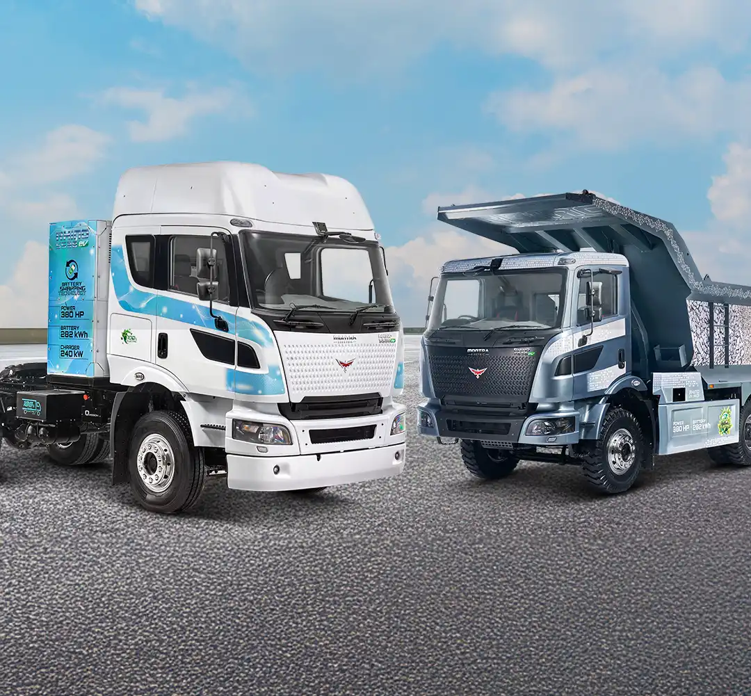 Banner image featuring Montra's heavy commercial vehicle (HCV) lineup.