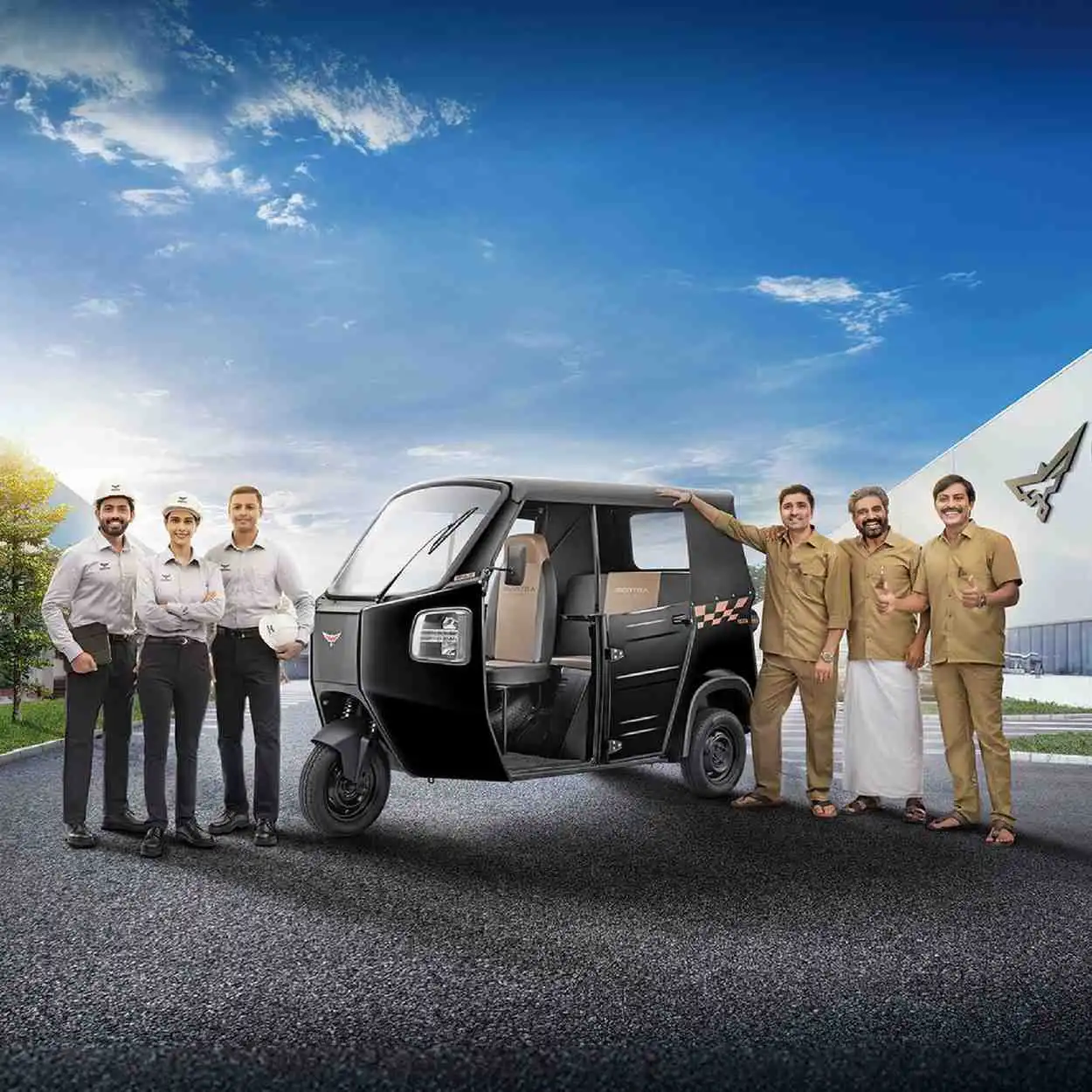 Electric auto rickshaw driving through Indian city streets